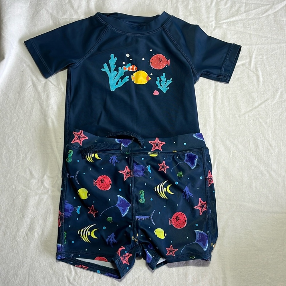 12M Tucker & Tate swim trunks and rash guard